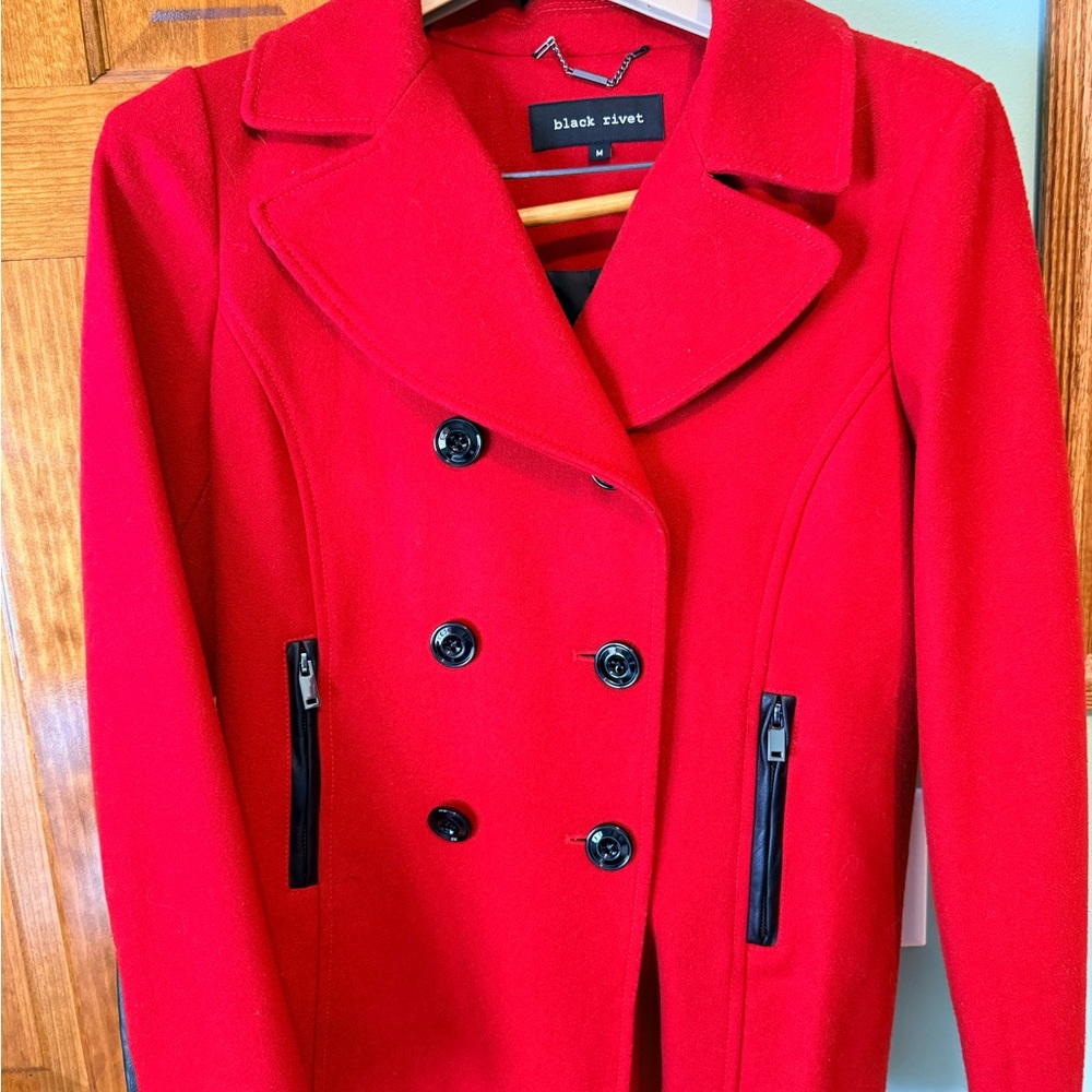 Black Rivet Women's Vibrant Red Peacoat
